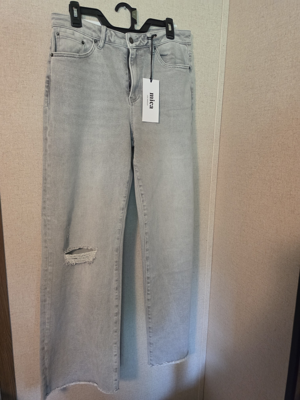 Women's Mica Light Gray Distressed Straight Jeans.